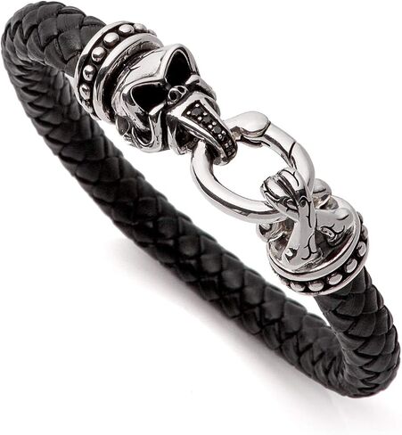 Scott Kay Woven Black Leather Bracelet with Sterling Silver Skull Clasp, 8.5 IN in Saudi Arabia