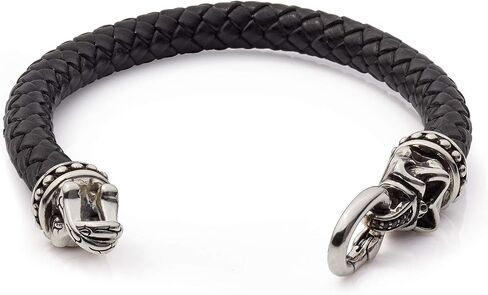 Scott Kay Woven Black Leather Bracelet with Sterling Silver Skull Clasp, 8.5 IN in Saudi Arabia