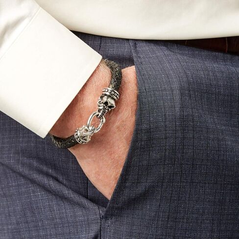 Scott Kay Woven Black Leather Bracelet with Sterling Silver Skull Clasp, 8.5 IN in Saudi Arabia