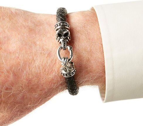 Scott Kay Woven Black Leather Bracelet with Sterling Silver Skull Clasp, 8.5 IN in Saudi Arabia