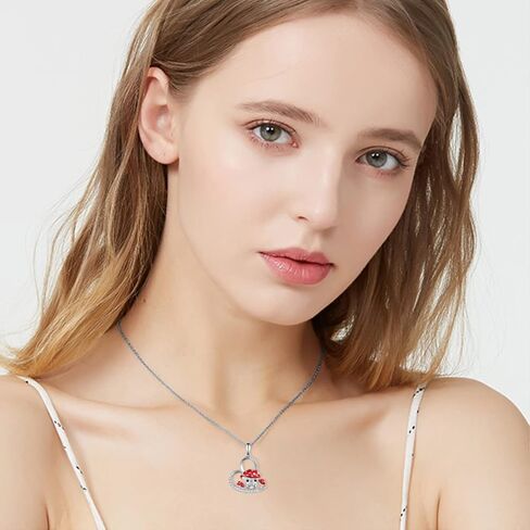 قلادة الفطر 925 من الفضة الاسترليني الضفدع الفطر قلادة مجوهرات هدايا للنساء والفتيات in Kuwait