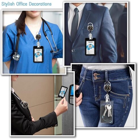 Personalized ID Badge Holder with Lanyard, Flower Retractable Badge Reel with Carabiner Clip, Breakaway Lanyard for Keys, Initial Black Work ID Name Card Holder for Teacher Women Gifts (Letter A) in Saudi Arabia