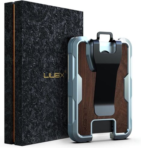 LIUGX Aluminum Badge Holder / Card Holder Wallet with Box, with Carbon Fiber & Metal Clip, Durable ID Card Holder (Holds 4 Cards) for EDC Birthday Christmas - for Men, Dad, Boyfriend, Him in Saudi Arabia