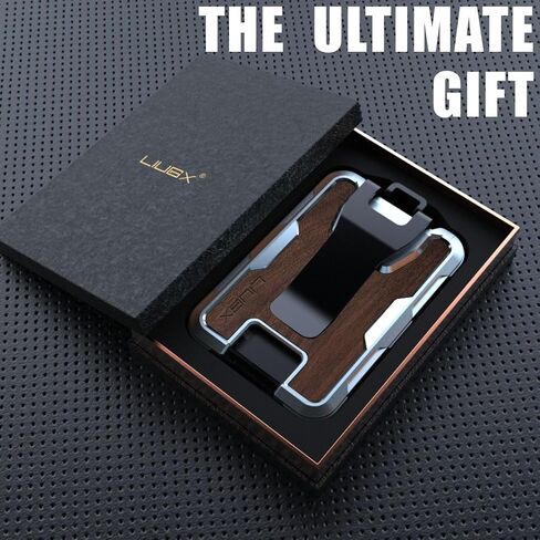LIUGX Aluminum Badge Holder / Card Holder Wallet with Box, with Carbon Fiber & Metal Clip, Durable ID Card Holder (Holds 4 Cards) for EDC Birthday Christmas - for Men, Dad, Boyfriend, Him in Saudi Arabia