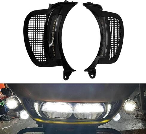 HDBUBALUS دراجة نارية المصباح الأمامي تنفيس لهجة بدوره إشارة LED أضواء جانبية ل Harley Road Glide FLTRX 2015-2023 (اللون: أسود بالكامل) in Saudi Arabia