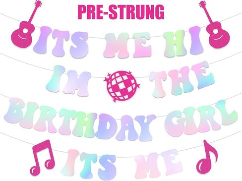 NO-DIY بريق الليزر إتس مي هاي إم ذا بيرثداي جيرل إتس مي راية، لافتة زينة عيد ميلاد شعبية، زينة عيد ميلاد شعبية، لوازم حفلات أعياد الميلاد الشهيرة وديكورات أعياد الميلاد الموسيقية in Kuwait