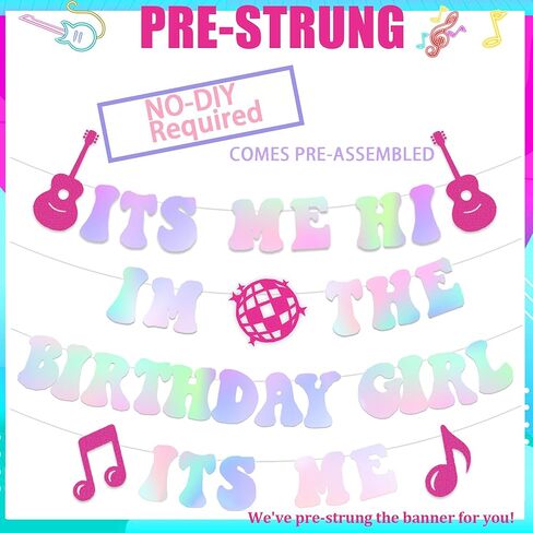 NO-DIY بريق الليزر إتس مي هاي إم ذا بيرثداي جيرل إتس مي راية، لافتة زينة عيد ميلاد شعبية، زينة عيد ميلاد شعبية، لوازم حفلات أعياد الميلاد الشهيرة وديكورات أعياد الميلاد الموسيقية in Kuwait