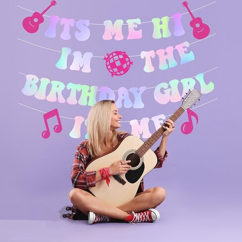 NO-DIY بريق الليزر إتس مي هاي إم ذا بيرثداي جيرل إتس مي راية، لافتة زينة عيد ميلاد شعبية، زينة عيد ميلاد شعبية، لوازم حفلات أعياد الميلاد الشهيرة وديكورات أعياد الميلاد الموسيقية in Kuwait