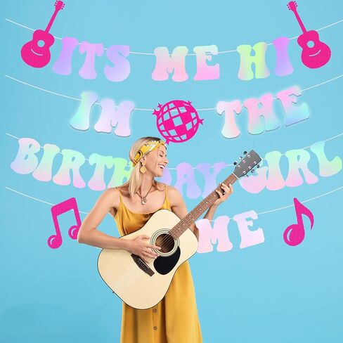 NO-DIY بريق الليزر إتس مي هاي إم ذا بيرثداي جيرل إتس مي راية، لافتة زينة عيد ميلاد شعبية، زينة عيد ميلاد شعبية، لوازم حفلات أعياد الميلاد الشهيرة وديكورات أعياد الميلاد الموسيقية in Kuwait