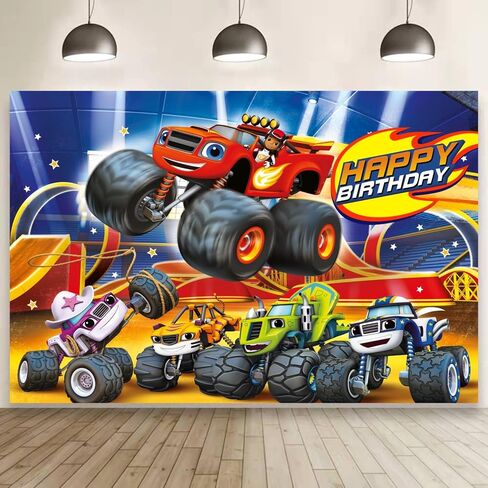ديكورات عيد الميلاد من Blaze، خلفية لافتة عيد ميلاد سعيد من Blaze لمستلزمات حفلات أعياد الميلاد من Monster Machines (5×3أقدام)، 59*35.4 بوصة in Saudi Arabia