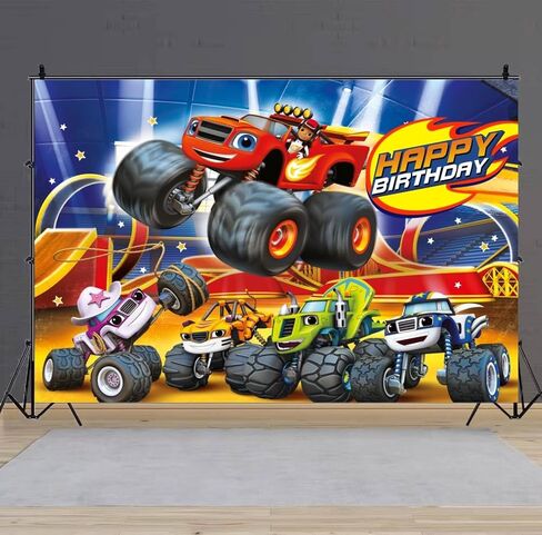 ديكورات عيد الميلاد من Blaze، خلفية لافتة عيد ميلاد سعيد من Blaze لمستلزمات حفلات أعياد الميلاد من Monster Machines (5×3أقدام)، 59*35.4 بوصة in Saudi Arabia