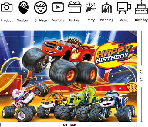 ديكورات عيد الميلاد من Blaze، خلفية لافتة عيد ميلاد سعيد من Blaze لمستلزمات حفلات أعياد الميلاد من Monster Machines (5×3أقدام)، 59*35.4 بوصة in Saudi Arabia