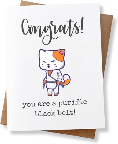 بطاقة تهنئة بالحزام الأسود الجديد من Congrats Kitty Cat، بطاقة تهنئة لطيفة للفنون القتالية، جيو جيتسو البرازيلية، الكاراتيه، التايكوندو، الجودو in Kuwait