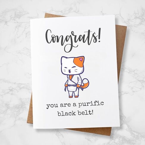 بطاقة تهنئة بالحزام الأسود الجديد من Congrats Kitty Cat، بطاقة تهنئة لطيفة للفنون القتالية، جيو جيتسو البرازيلية، الكاراتيه، التايكوندو، الجودو in Kuwait