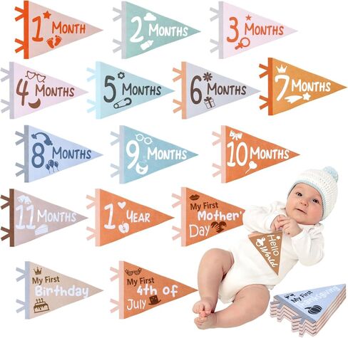 28 قطعة من لافتات معلم راية الطفل، لافتة مثلثة، علامات علم معلم شهري، أعلام لافتة معلم شهرية للأولاد والبنات، علامة إعلان الطفل (فنية) in Kuwait