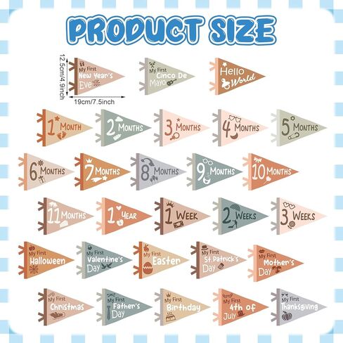 28 قطعة من لافتات معلم راية الطفل، لافتة مثلثة، علامات علم معلم شهري، أعلام لافتة معلم شهرية للأولاد والبنات، علامة إعلان الطفل (فنية) in Kuwait