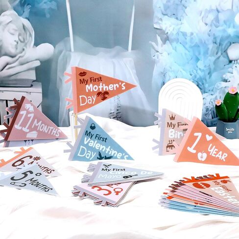 28 قطعة من لافتات معلم راية الطفل، لافتة مثلثة، علامات علم معلم شهري، أعلام لافتة معلم شهرية للأولاد والبنات، علامة إعلان الطفل (فنية) in Kuwait