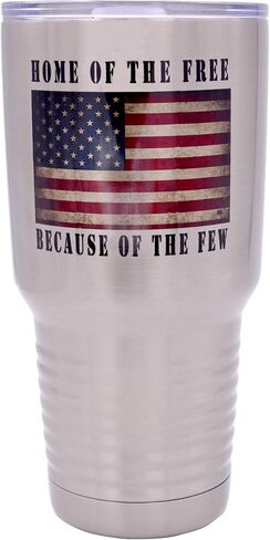 Rogue River Tactical Home of the Free USA Flag Military Veteran 30 Oz. Travel Tumbler Mug Cup w/Lid Vacuum Insulated Hot or Cold Gift in Saudi Arabia