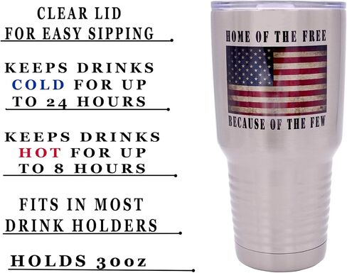 Rogue River Tactical Home of the Free USA Flag Military Veteran 30 Oz. Travel Tumbler Mug Cup w/Lid Vacuum Insulated Hot or Cold Gift in Saudi Arabia