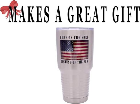 Rogue River Tactical Home of the Free USA Flag Military Veteran 30 Oz. Travel Tumbler Mug Cup w/Lid Vacuum Insulated Hot or Cold Gift in Saudi Arabia