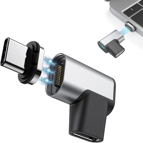 محول USB C 24 دبابيس الزاوية اليمنى موصل مغناطيسي من النوع C يدعم USB PD شاحن سريع 100 وات، نقل بيانات 10 جيجابايت/ثانية، إخراج فيديو 4K@60 هرتز متوافق مع MacBook Pro/Air والمزيد من أجهزة USB-C in Kuwait