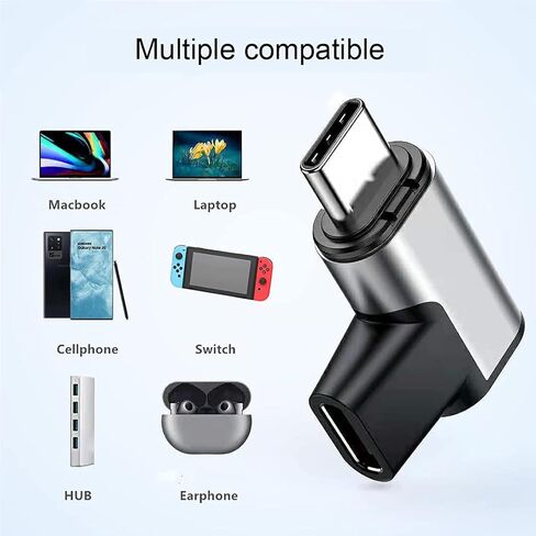 محول USB C 24 دبابيس الزاوية اليمنى موصل مغناطيسي من النوع C يدعم USB PD شاحن سريع 100 وات، نقل بيانات 10 جيجابايت/ثانية، إخراج فيديو 4K@60 هرتز متوافق مع MacBook Pro/Air والمزيد من أجهزة USB-C in Kuwait