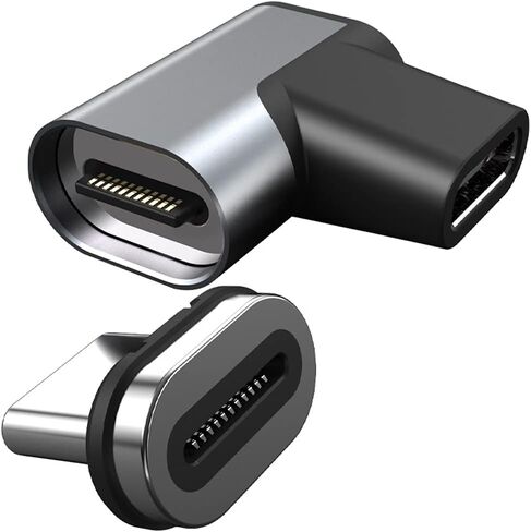 محول USB C 24 دبابيس الزاوية اليمنى موصل مغناطيسي من النوع C يدعم USB PD شاحن سريع 100 وات، نقل بيانات 10 جيجابايت/ثانية، إخراج فيديو 4K@60 هرتز متوافق مع MacBook Pro/Air والمزيد من أجهزة USB-C in Kuwait