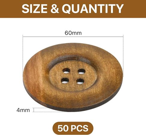 50 Pcs 2.36inch Large Wood Buttons, 4 Holes Big Size Round Sewing Button 60mm Natural Wooden Buttons for Craft DIY Projects Sewing Decoration Bag (Brown) in Kuwait