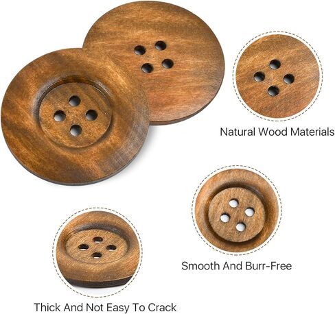 50 Pcs 2.36inch Large Wood Buttons, 4 Holes Big Size Round Sewing Button 60mm Natural Wooden Buttons for Craft DIY Projects Sewing Decoration Bag (Brown) in Kuwait