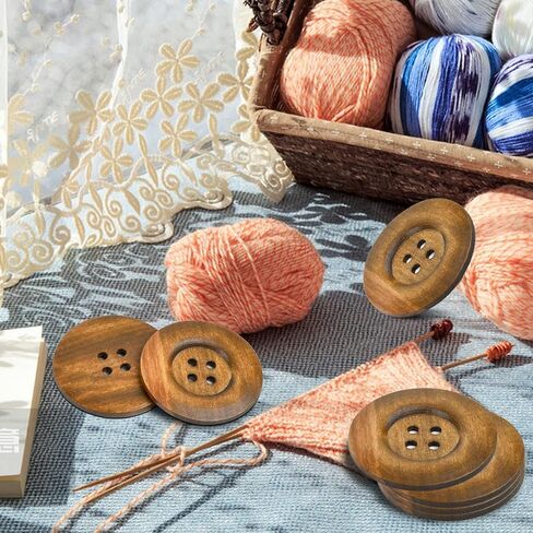50 Pcs 2.36inch Large Wood Buttons, 4 Holes Big Size Round Sewing Button 60mm Natural Wooden Buttons for Craft DIY Projects Sewing Decoration Bag (Brown) in Kuwait