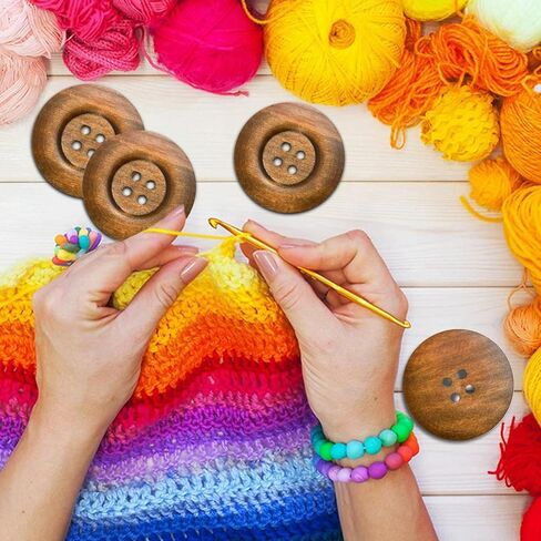 50 Pcs 2.36inch Large Wood Buttons, 4 Holes Big Size Round Sewing Button 60mm Natural Wooden Buttons for Craft DIY Projects Sewing Decoration Bag (Brown) in Kuwait