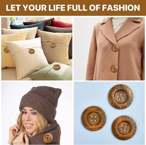 50 Pcs 2.36inch Large Wood Buttons, 4 Holes Big Size Round Sewing Button 60mm Natural Wooden Buttons for Craft DIY Projects Sewing Decoration Bag (Brown) in Kuwait