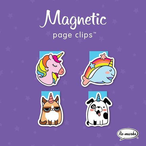 Re-marks Dinosaur and Unicorn Doodles Magnetic Page Clips, 2 Sets of 4 Page Clips, 8 Clips Total in Saudi Arabia