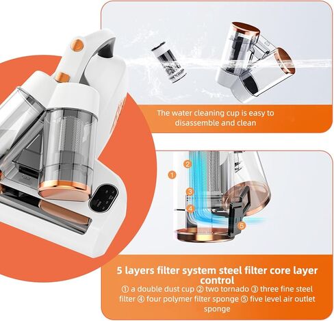مكنسة كهربائية للمراتب بقدرة 500 واط مع كوب مزدوج، مكنسة كهربائية محمولة بقوة شفط 15 كيلو باسكال، نظام ترشيح 5 طبقات، مكانس كهربائية محمولة للحساسية/الحيوانات الأليفة/الغبار/الشعر (سلكية) in Kuwait