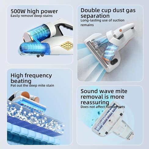 مكنسة كهربائية للمراتب بقدرة 500 واط مع كوب مزدوج، مكنسة كهربائية محمولة بقوة شفط 15 كيلو باسكال، نظام ترشيح 5 طبقات، مكانس كهربائية محمولة للحساسية/الحيوانات الأليفة/الغبار/الشعر (سلكية) in Kuwait