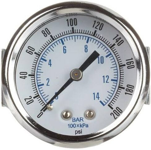 مقاييس PIC 103D-208E مقياس ضغط جاف مثبت على لوحة U-Clamp مع علبة فولاذية مطلية بالكروم، أجزاء داخلية من النحاس، إطار من الكروم، عدسة بلاستيكية، قرص 2 بوصة، نطاق 0/100 رطل لكل بوصة مربعة، ذكر NPT 1/8 بوصة in Saudi Arabia