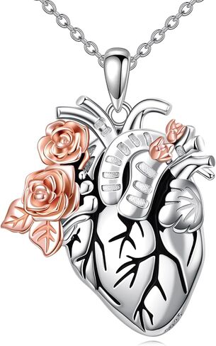 YFN Anatomical Heart Necklace Sterling Silver Anatomical Heart Pendant Gothic Heart Jewelry For Women Girls Heart Attack Survivor Gifts in Saudi Arabia