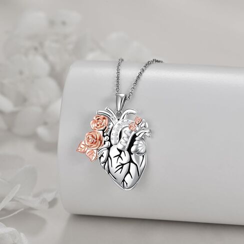 YFN Anatomical Heart Necklace Sterling Silver Anatomical Heart Pendant Gothic Heart Jewelry For Women Girls Heart Attack Survivor Gifts in Saudi Arabia