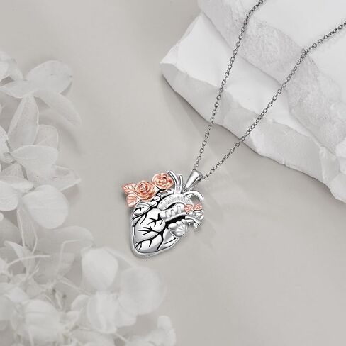 YFN Anatomical Heart Necklace Sterling Silver Anatomical Heart Pendant Gothic Heart Jewelry For Women Girls Heart Attack Survivor Gifts in Saudi Arabia