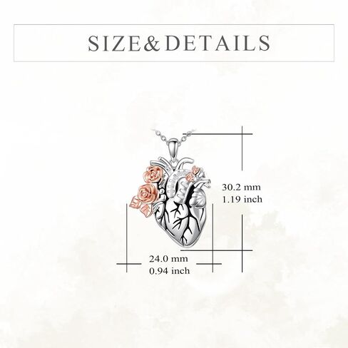 YFN Anatomical Heart Necklace Sterling Silver Anatomical Heart Pendant Gothic Heart Jewelry For Women Girls Heart Attack Survivor Gifts in Saudi Arabia