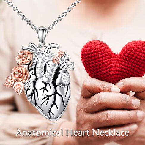YFN Anatomical Heart Necklace Sterling Silver Anatomical Heart Pendant Gothic Heart Jewelry For Women Girls Heart Attack Survivor Gifts in Saudi Arabia