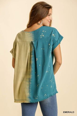 umgee USA Women's Splatter Dip Dye Folded Sleeve Top in Saudi Arabia