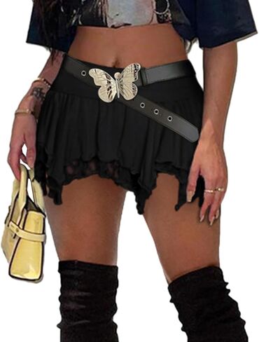 PRIVIMIX تنورة قصيرة نسائية مثيرة بطيات من الدانتيل وكشكشة ملابس داخلية متينة تنانير قصيرة باللون الأسود in Kuwait