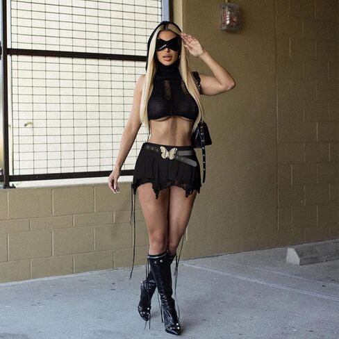 PRIVIMIX تنورة قصيرة نسائية مثيرة بطيات من الدانتيل وكشكشة ملابس داخلية متينة تنانير قصيرة باللون الأسود in Kuwait