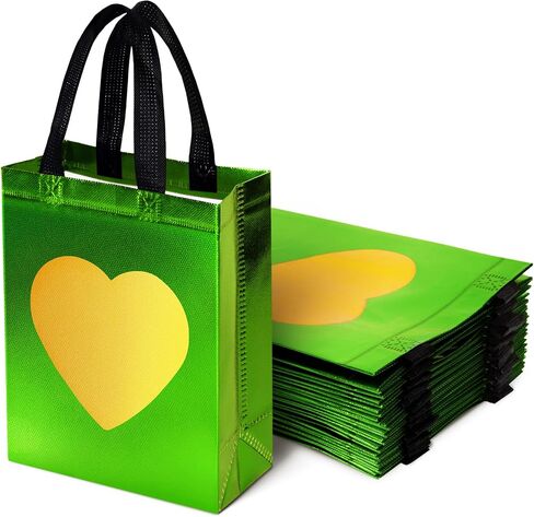 MCPINKY 15PCS Gift Bags with Handles, Black Non-woven Bags with Shiny Gold Heart Reusable Gift Bags Medium Size Party Favor Bags for Birthday Wedding Party Favors in Saudi Arabia
