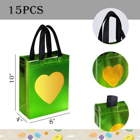 MCPINKY 15PCS Gift Bags with Handles, Black Non-woven Bags with Shiny Gold Heart Reusable Gift Bags Medium Size Party Favor Bags for Birthday Wedding Party Favors in Saudi Arabia