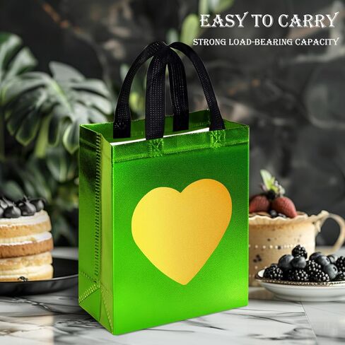 MCPINKY 15PCS Gift Bags with Handles, Black Non-woven Bags with Shiny Gold Heart Reusable Gift Bags Medium Size Party Favor Bags for Birthday Wedding Party Favors in Saudi Arabia