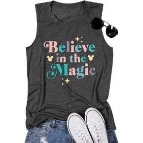 Magic Tank Tops Magical Castle Shirt Women Funny Believe in Magic Graphic Tanks Vest Summer Sleeveless Family Vacation Tops