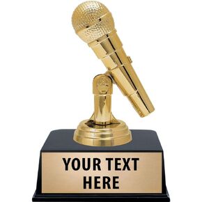 Crown Awards Microphone Trophies with Custom Engraving, 6" Personalized Gold Microphone Trophy On Black Base Prime
