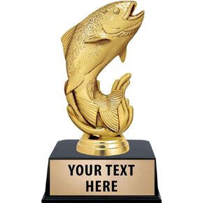 Crown Awards Fish Trophies with Custom Engraving, 6" Personalized Gold Trout Fishing Trophy On Black Base Prime